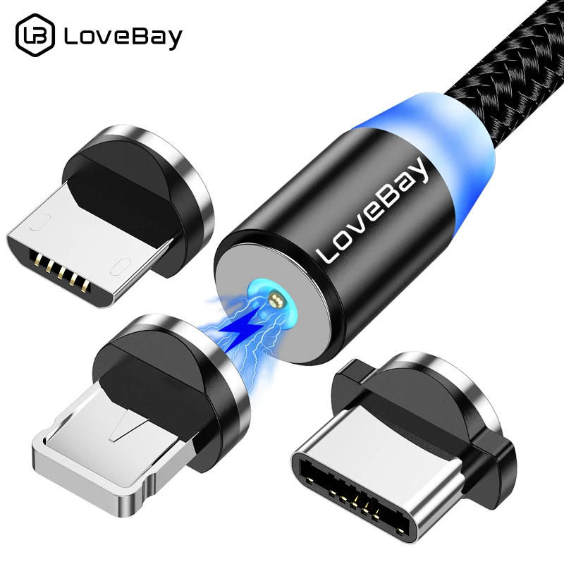 

Lovebay LED Magnetic USB Cable For iphone 12 mini 11 Samsung Xiaomi Fast Charging Type C Cable Micro USB Mobile Phone Cord Wire