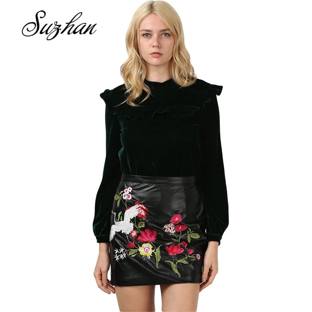 Suzhan юбка с цветочной вышивкой Ретро стиль высокая талия женские юбки женская