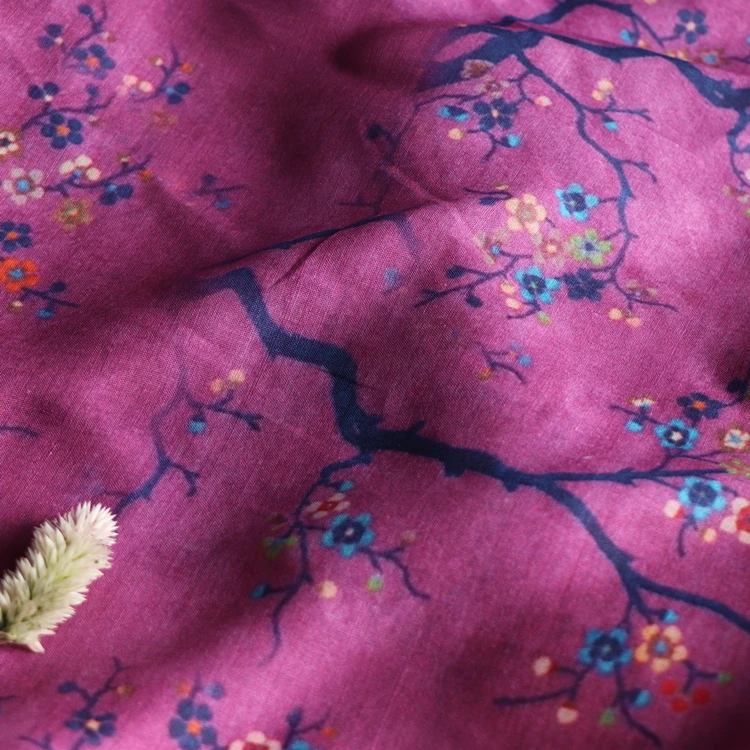 Ткань ramie высокого качества ткань с принтом фиолетовой сливы халат платье