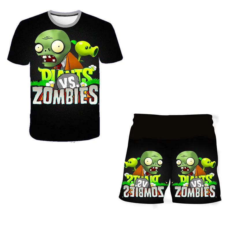 

2021 Summer t shirt Plants Vs. Zombies 3d Print Suits Girls Top+shorts 2pcs Sets Sports Suit Polyester Casual Kids Clothes