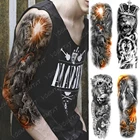 Татуировка на руку, большой рукав, Лев, римский воин, Самурай, водостойкая наклейка временная татуировка, волк, Череп, дракон, боди-арт, полная поддельная татуировка