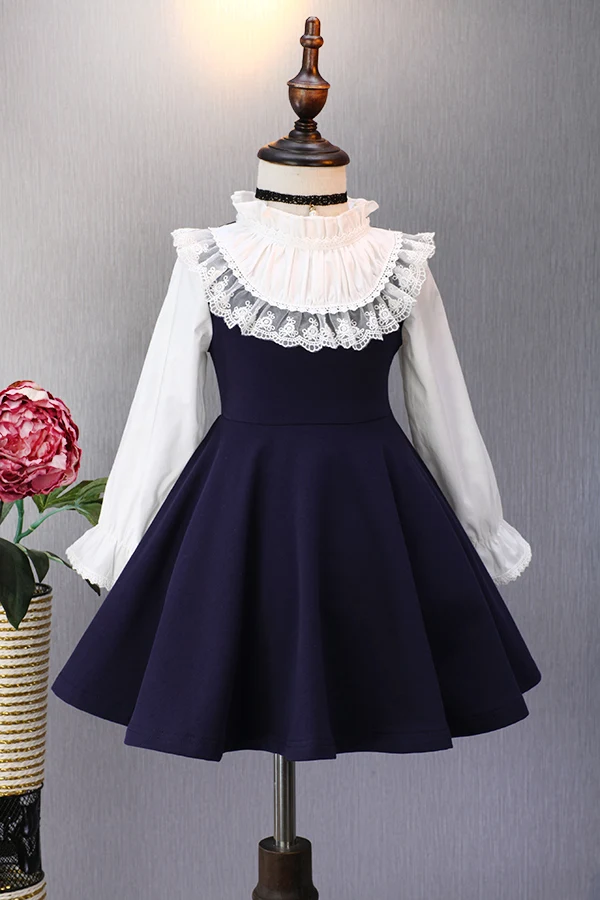 Детское платье принцессы повседневное синее для девочек 4 5 6 7 8 9 10 14 лет школы и