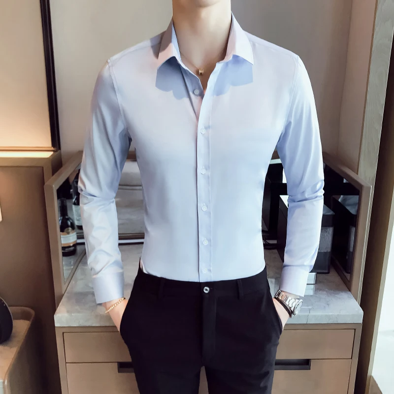 Рубашка летняя новая мужская деловая Повседневная рубашка с длинным рукавом