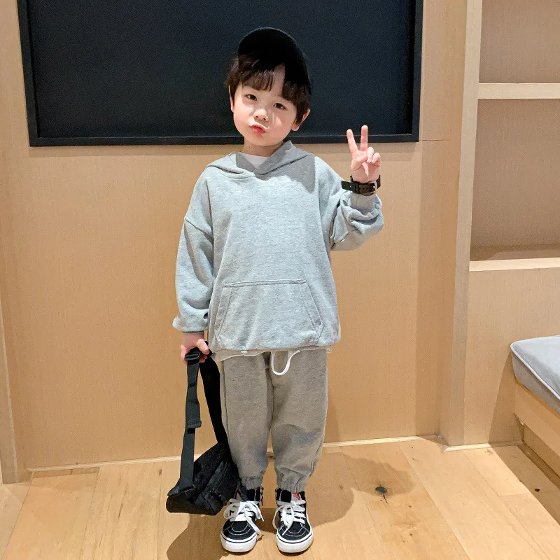 

New Solid Spring Summer Children's Clothes Suit Boys Sweatshirts + Pants 2pcs/Set Kids Teenage Top School Beach Boy Clothing