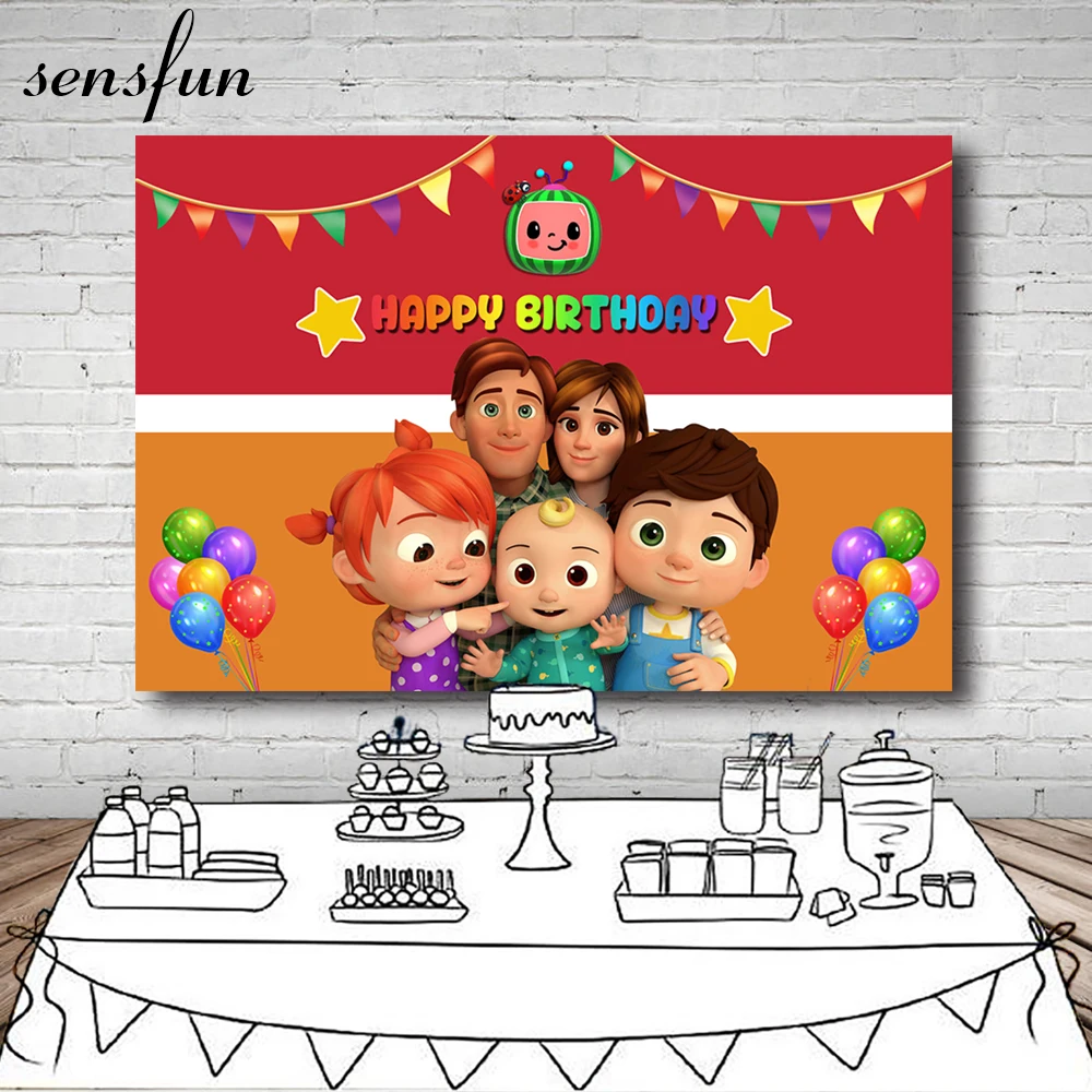 Sensfun мультфильм Cocomelon Семейные фоны флажки шары Дети День Рождения фотография для