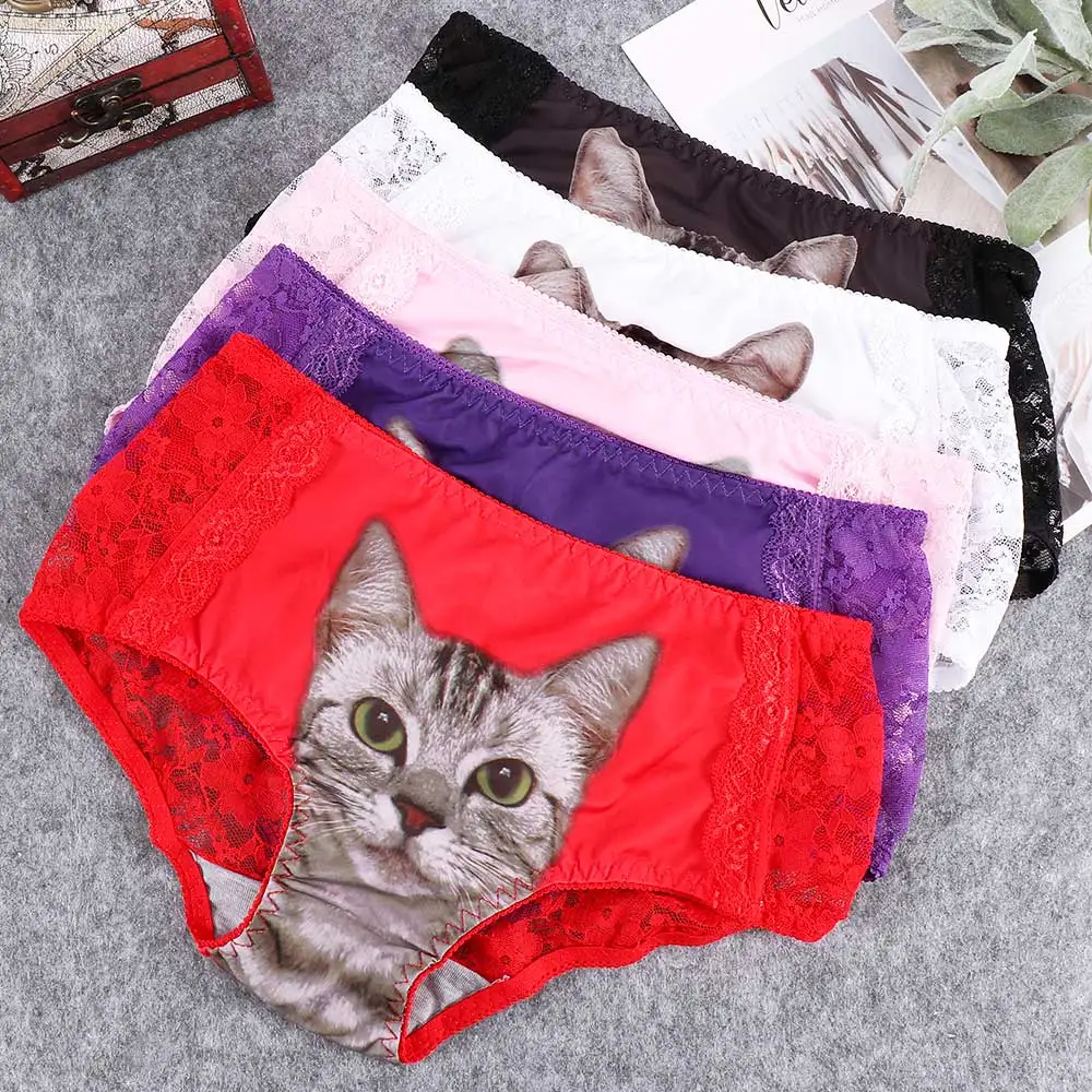 3D печать Для женщин милые трусики Кот с принтом женское нижнее белье