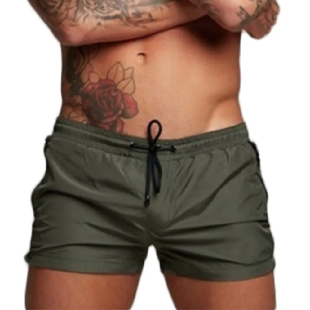 

Mens Casual Mid Rise Boxer Briefs Beach Shorts Sport Workout Quick-Dry Gym Fitness Bodybuilding Drawstring Beach Swim Trunks