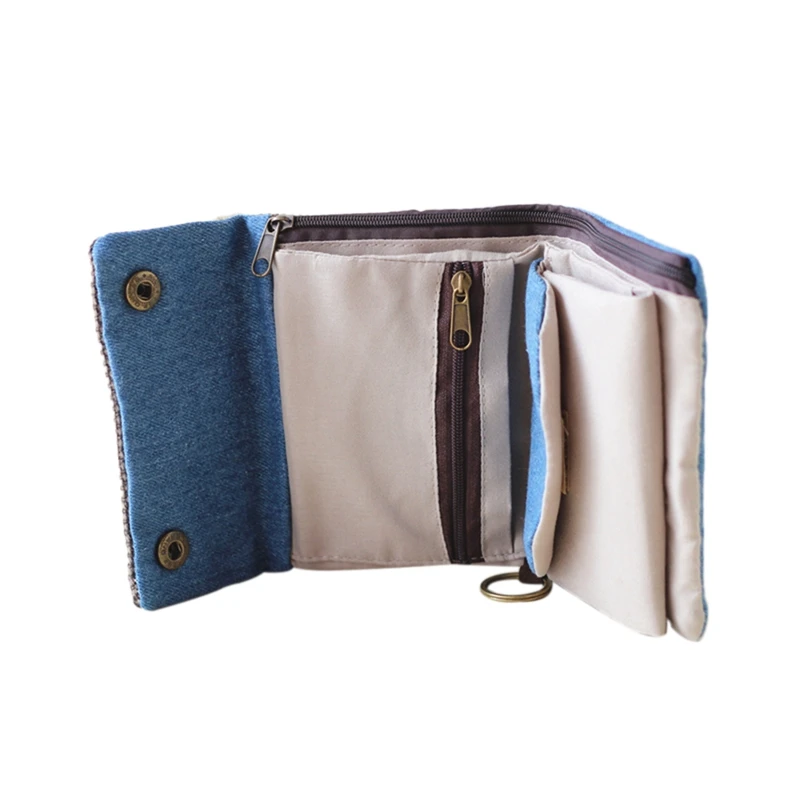 Женский короткий маленький кошелек Дамский холщовый складной держатель для