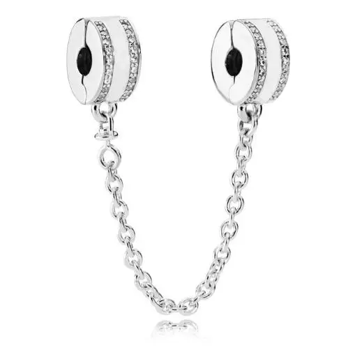 

Original 925 Sterling Silver Charm Insignia With Crystal Safety Chain Clip Beads Fit Pan Bracelet & Bangle Diy Jewelry