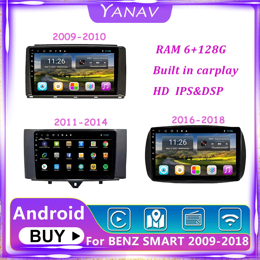 

9 Inch Car Stereo Head Unit For Mercedes Benz Smart 2009-2018 Android 10 Carplay GPS Navigation Video DVD Player Auto Video 128G