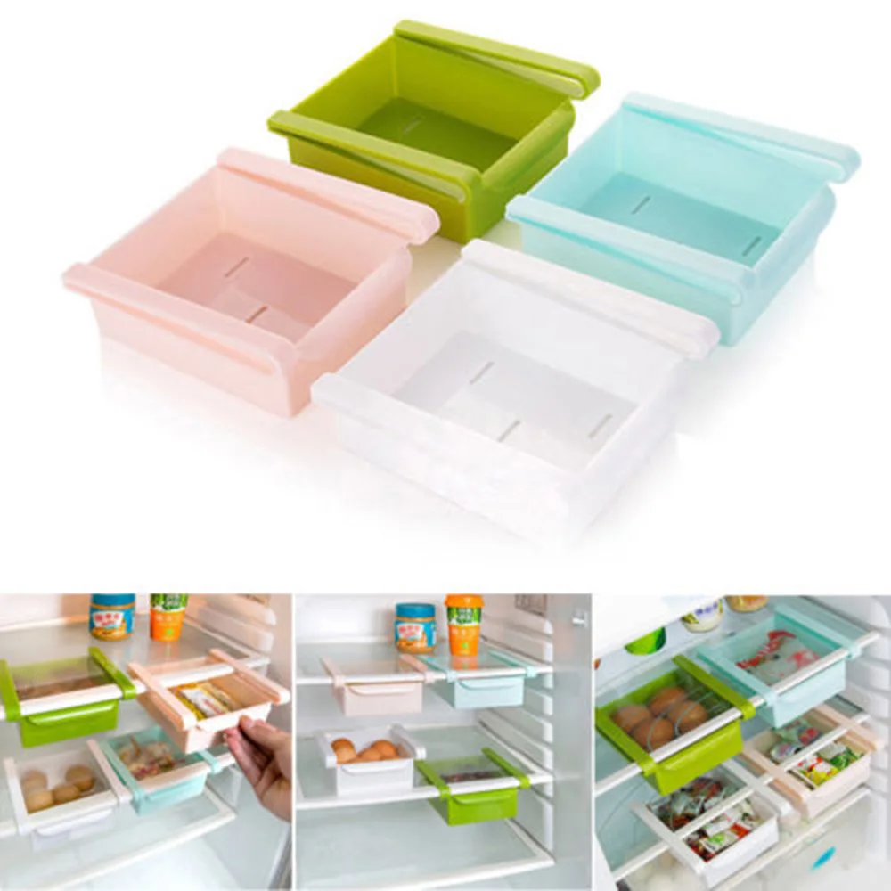 

1 X Freezer Fridge Space Saver Shelf Holder Storage Box Organizer Rack Kitchen