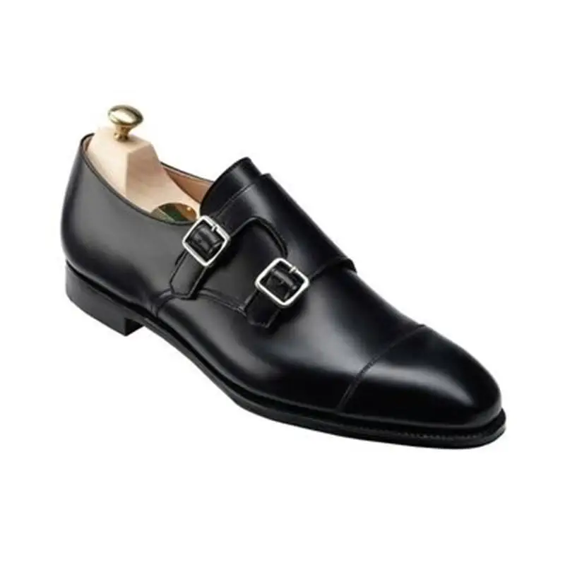 

Men's Handmade PU Black High Quality Double Buckle Monk Shoes Low Heel Fashion Classic All-match Business Casual Shoes 4KD013