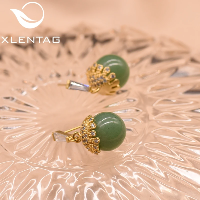 Женские круглые серьги подвески XlentAg вечерние ручной работы с натуральным синим