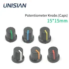 Ручки потенциометра UNISIAN, пластиковый 6 мм, диаметр отверстия вала, пластиковый резьбовой рифленый потенциометр, приблизительно 15x15 мм