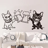 french bulldog toasting drink beer wall sticker bar kitchen bulldogs pet friend alcohol beer wall decal dinning room decor d1821