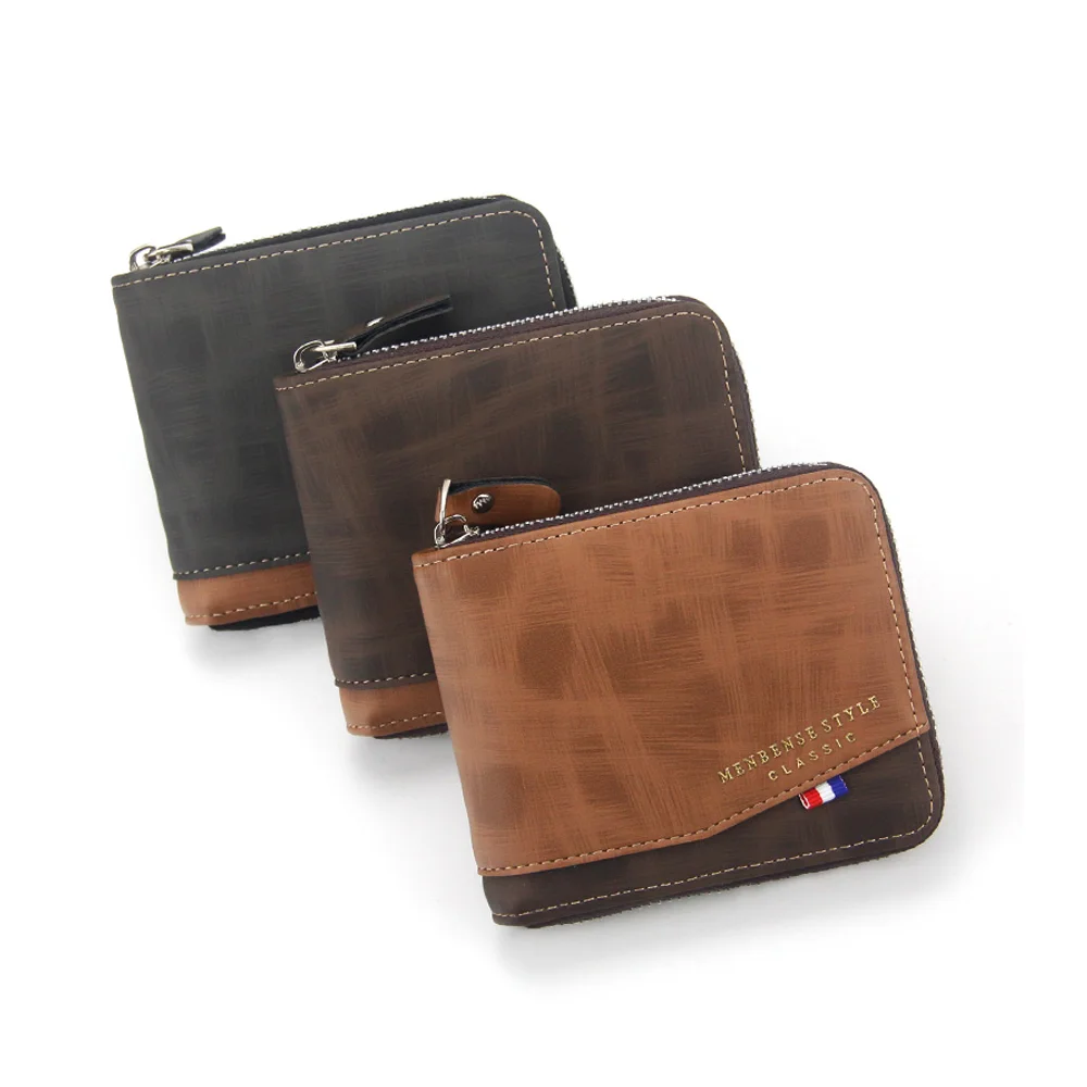 Fashionable retro men's wallet leisure spliced zipper bag classic short wallet