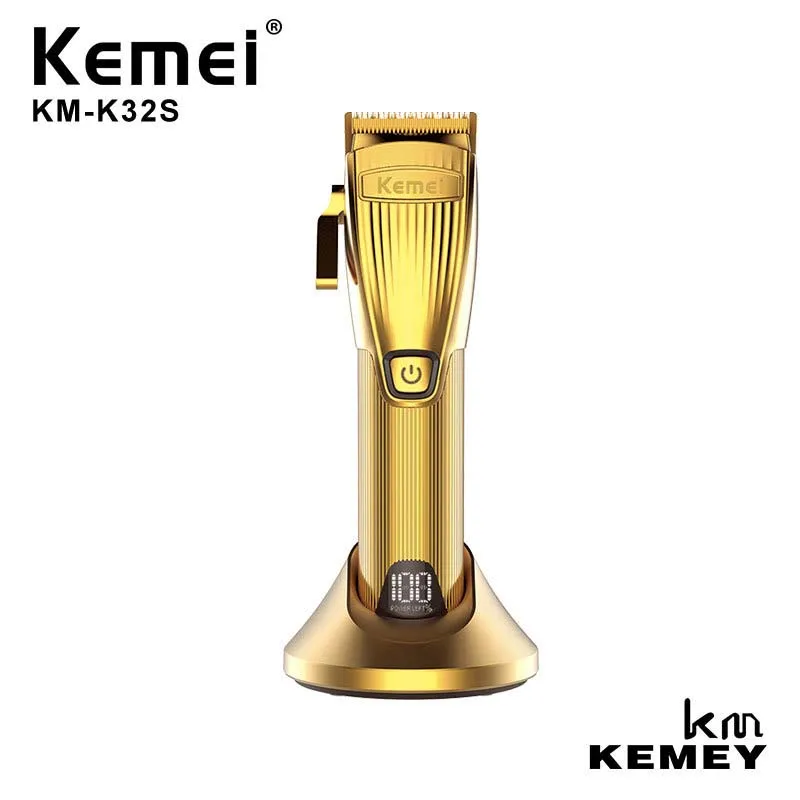 Kemei LED Display Pro Hair Clipper All Metal Body Hair Cutter Electric Diamond Blade Trimmer with 8 Color Coded Cutting Guides