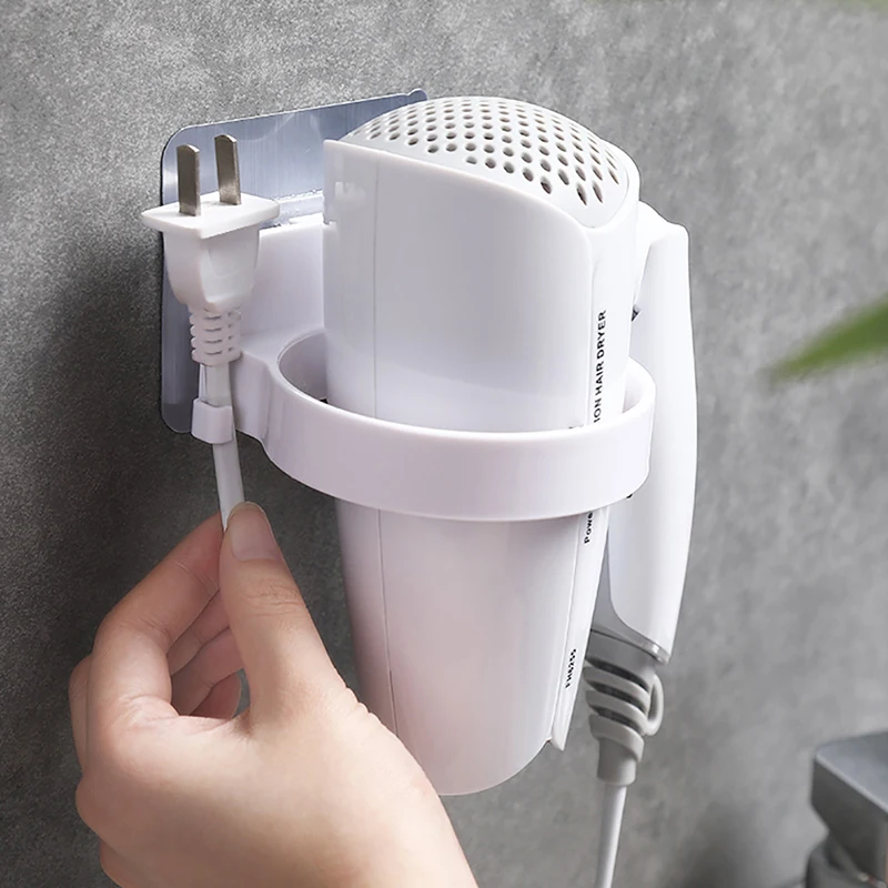 

Punch Free Stand Bathroom Storage Rack Wall Mounted Hair Dryer Stand Self Adhesive Rack Bathroom Shelf Plastic Hair Dryer Holder