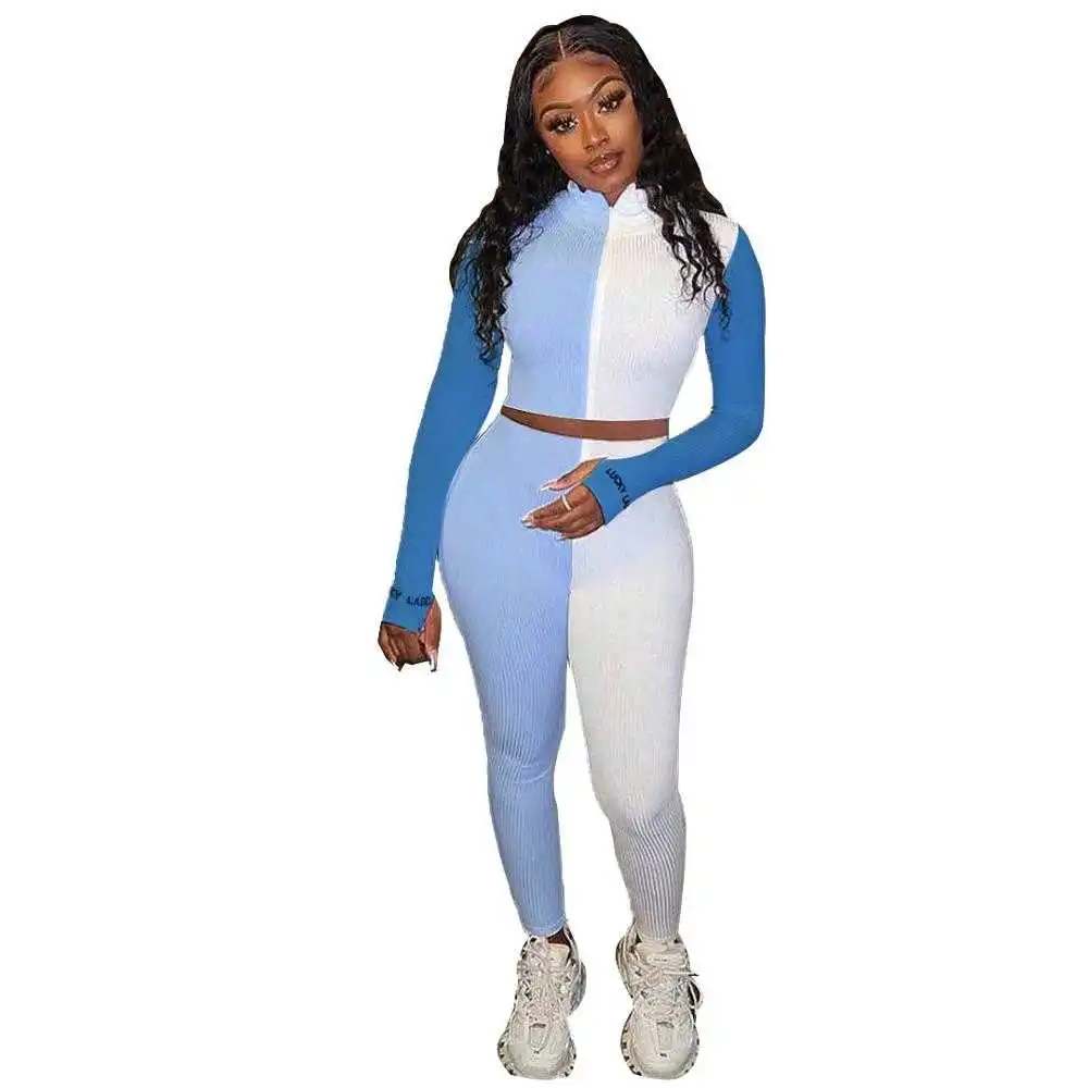 

Women Tracksuit Ribbed Two Pieces Set Long Sleeve Top Pants 2 Pieces Set Ribbed Sports Suit Raised Line Patten Outdoor Wear