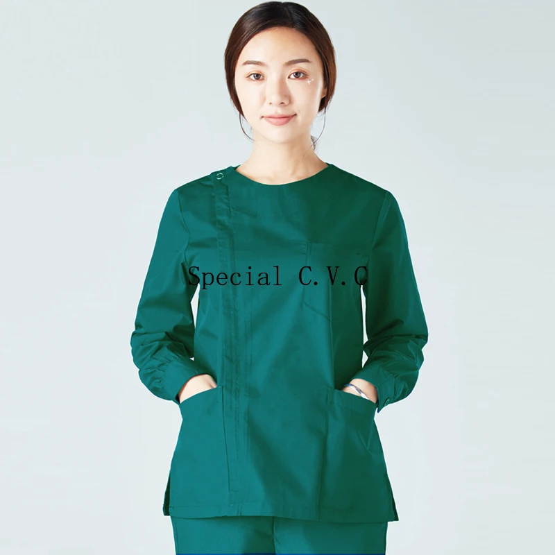 Женские скраб топ рабочая одежда с длинным рукавом хлопковое пальто на молнии