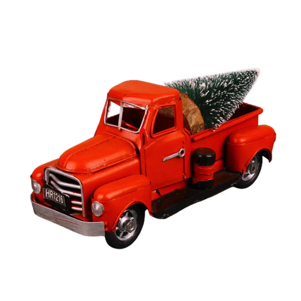 

Truck Model Vintage Christmas Red Truck With Mini Christmas Trees Retro Metallic Pickup Truck Car Model For Christmas Table