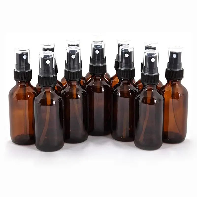 Флакон-распылитель янтарного стекла с черным распылителем многоразовый
