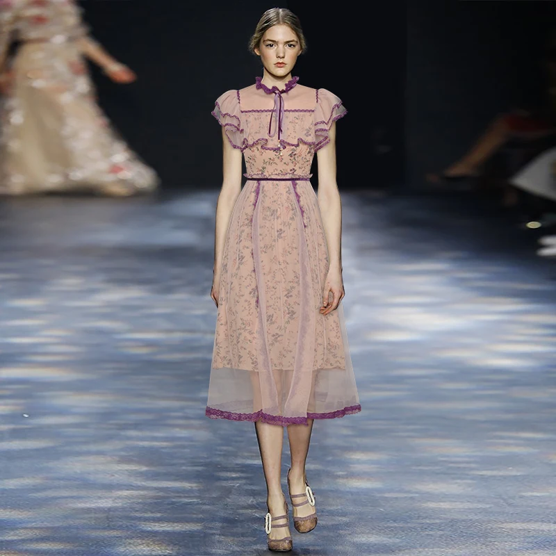 

Gedivoen летнее модное винтажное платье для женщин на шнуровке, Сетчатое платье с рукавом-бабочкой и цветочным принтом, Элегантное Вечернее Пла...