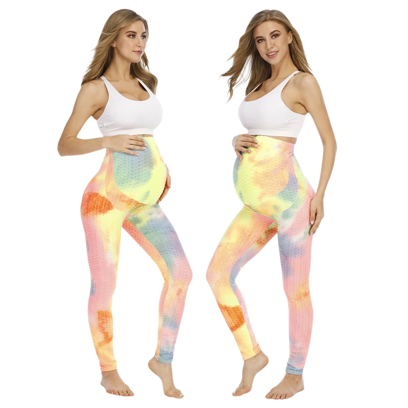 

New Pregnant Women Maternity Pregnancy Soft Pants Tie-dyed Stretch Athletic Workout Yoga Full Length Pant Leggings Clothes 2021