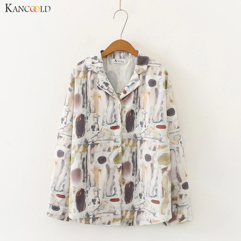 KANCOOLD shirt Turn Down Collar Long Sleeve Printed Pattern Casual Wear Blouse Shirt Autumn fashion new shirts women 2019 NOV8 | Женская