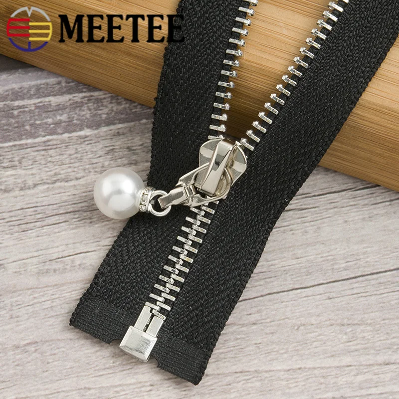 Meetee 20/80/120CM 5# Metal Zipper Pearl Zip Slider Women's Open End for Clothes Handbag Coat Sewing Crafts Tools AP541 | Дом и сад