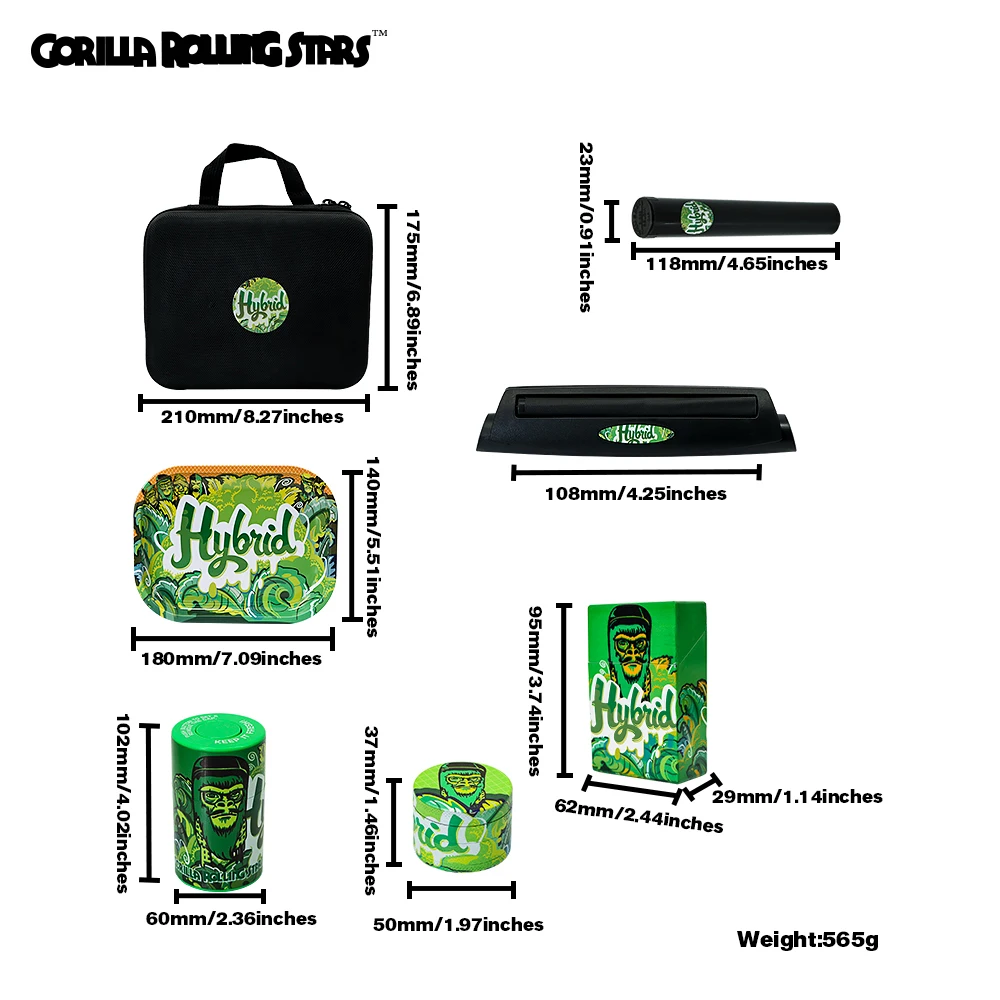 Gorilla Tobacco Kit Metal Grinder Plastic Airtight Herb Container Rolling Tray With Bag Machine Set | Дом и сад