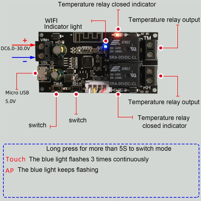 

Temperature and Humidity APP Remote Controller Module Dual Output Automatic Constant Temperature and Humidity Control Board