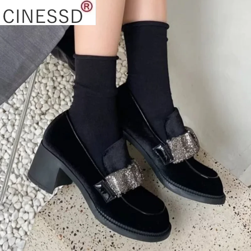

2021 Spring New Women Pumps Round Toe Mary Janes Fashion Black Red Suede Round Head Mid-heel Casual Women's Shoes Zapatos Mujer