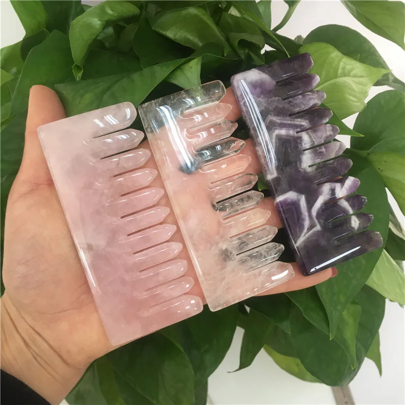 Высокое качество натуральный аметист Роза кварц кристалл гребень с широкими