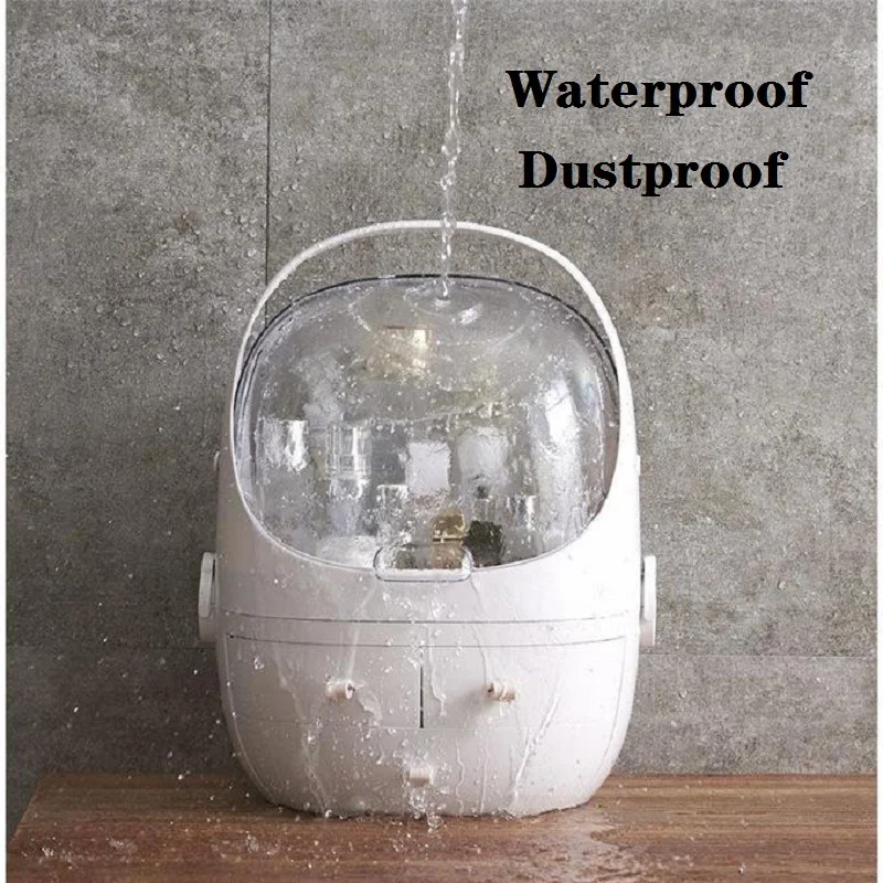 

Portable Make Up Cosmetic Box Transparent Waterproof Dust Cover Box 3 Drawer Dressing Table Rounded Makeup Holder Storage Box