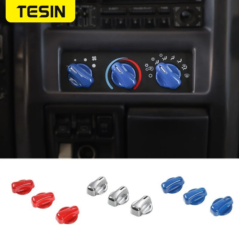 

TESIN Car Air Conditioner Switch Button Knob Decoration Cover Sticker for Jeep Wrangler TJ 1997-2006 ABS Car Accessories Styling