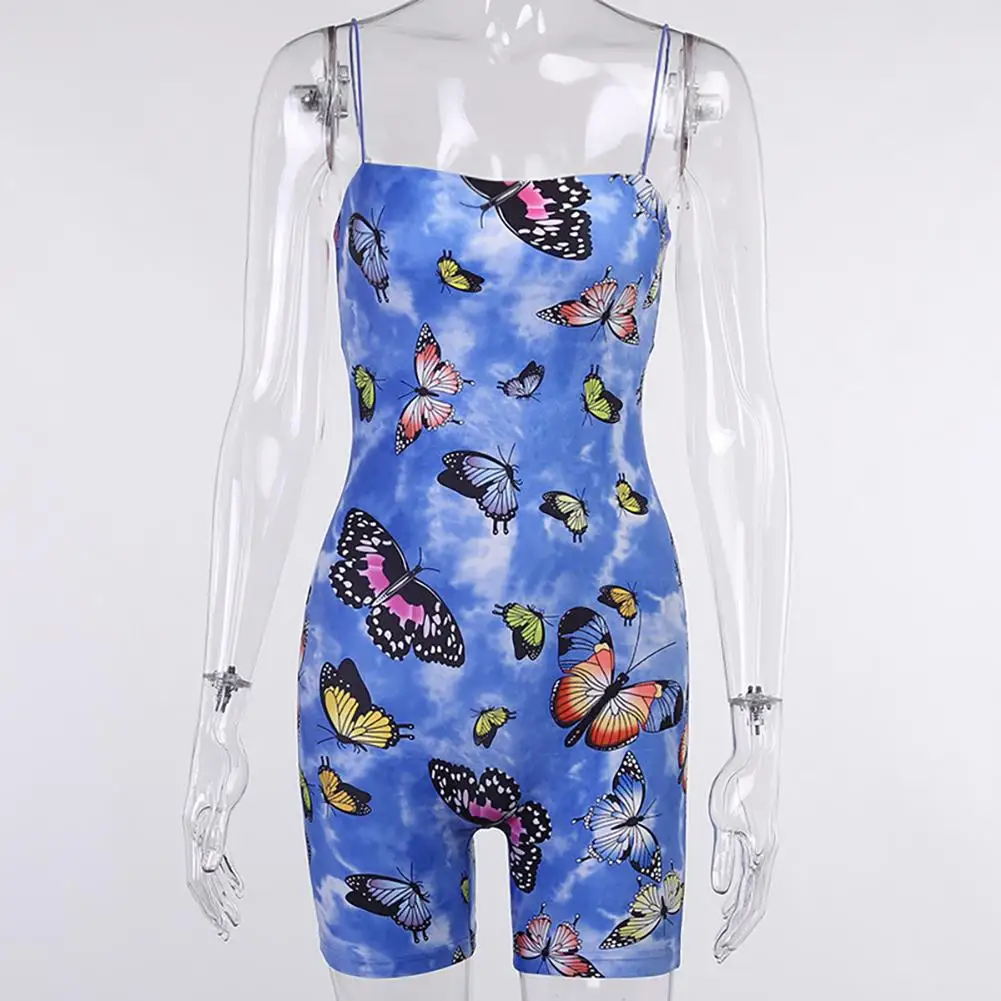 

Summer Romper Women Butterfly Spaghetti Strap One Piece Short Pants Jumpsuit