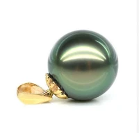 stunning 10 11mm tahitian round black pearl pendant 14k20 gold