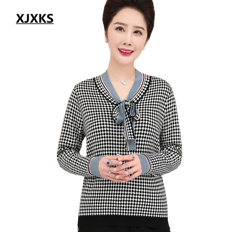 XJXKS Fashion bow collar loose plus size women sweater 2019 autumn winter new high quality cashmere knit pullover | Женская одежда
