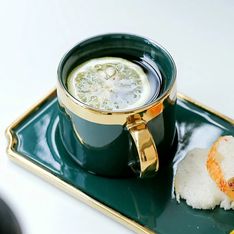 Зеленая Скандинавская Роскошная кофейная чашка набор + ложка блюдо A|Чашки и