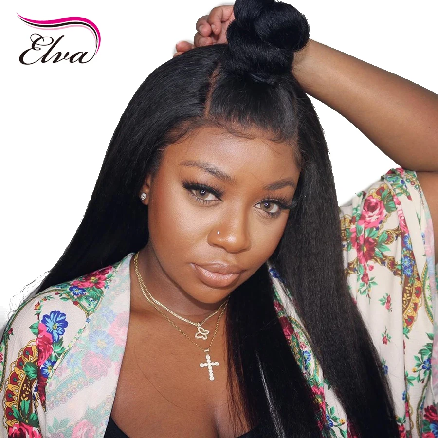 150% 13х6 кружевные передние человеческие волосы парики для черных женщин Yaki прямые