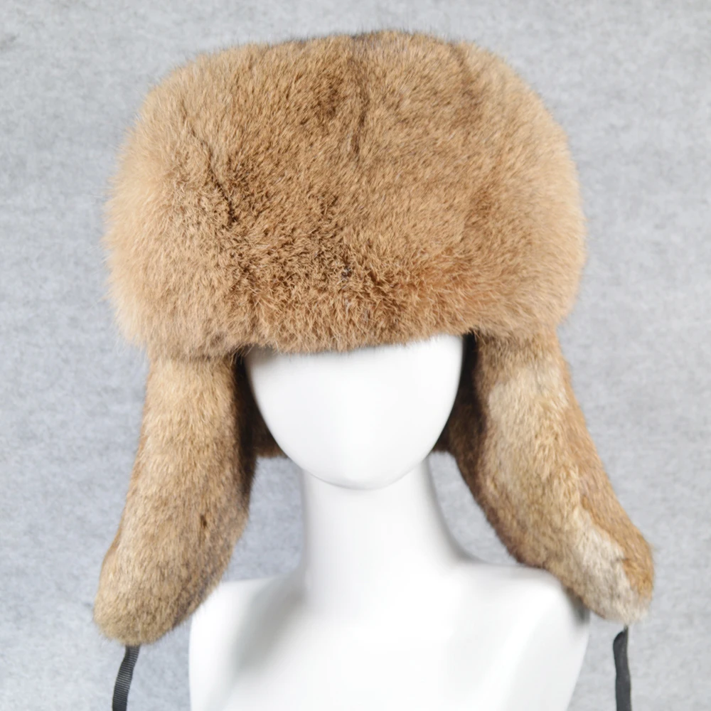 Лидер продаж Мужская зимняя шапка бомбер из натурального кроличьего меха