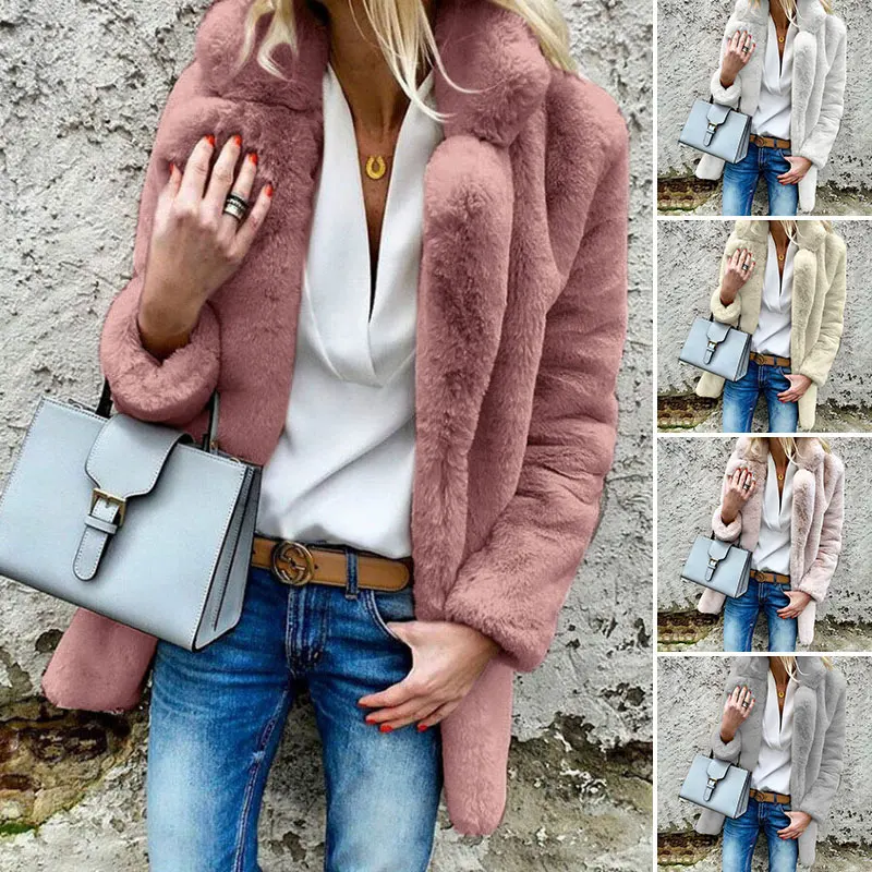 

Женское однотонное пальто с отложным воротником, 5 цветов