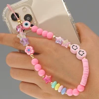 go2boho mobile chain beaded phone case charms strap lanyard pink chains for women jewelry 2021 cute girl smile star charm