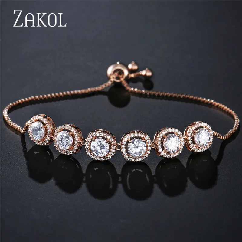 ZAKOL Модный Круглый Кубический цирконий Регулируемая цепочка браслет с