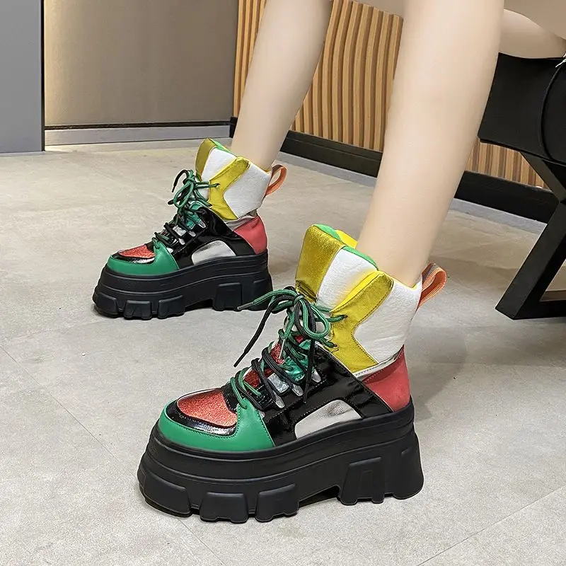 

Женские ботинки на платформе, черные мотоциклетные ботильоны в стиле панк, массивные ботинки, 2021