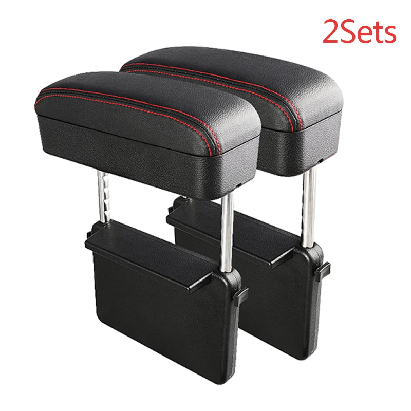 2 sets Black Red Универсальный автомобильный подлокотник, коробка с поддержкой локтя, регулируемая Автомобильная центральная консоль, подлокотник, автомобильный Стайлинг, органайзер для сиденья, подлокотник - Название цвета: 2 sets Black Red