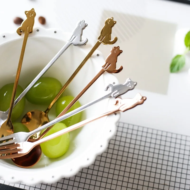 

1PC 304 Stainless Steel Cat Handle Spoon Fruit Dessert Fork Spoon Cute Cartoon Spoon Cat Spoon