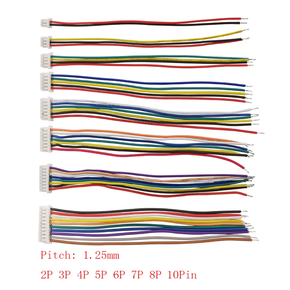 10Pcs Lenght 30cm JST 1.25mm 2/3/4/5/6/7/8/10 Pin Wire Cable Connector Pitch Sing Head Electronic Wires | Обустройство дома