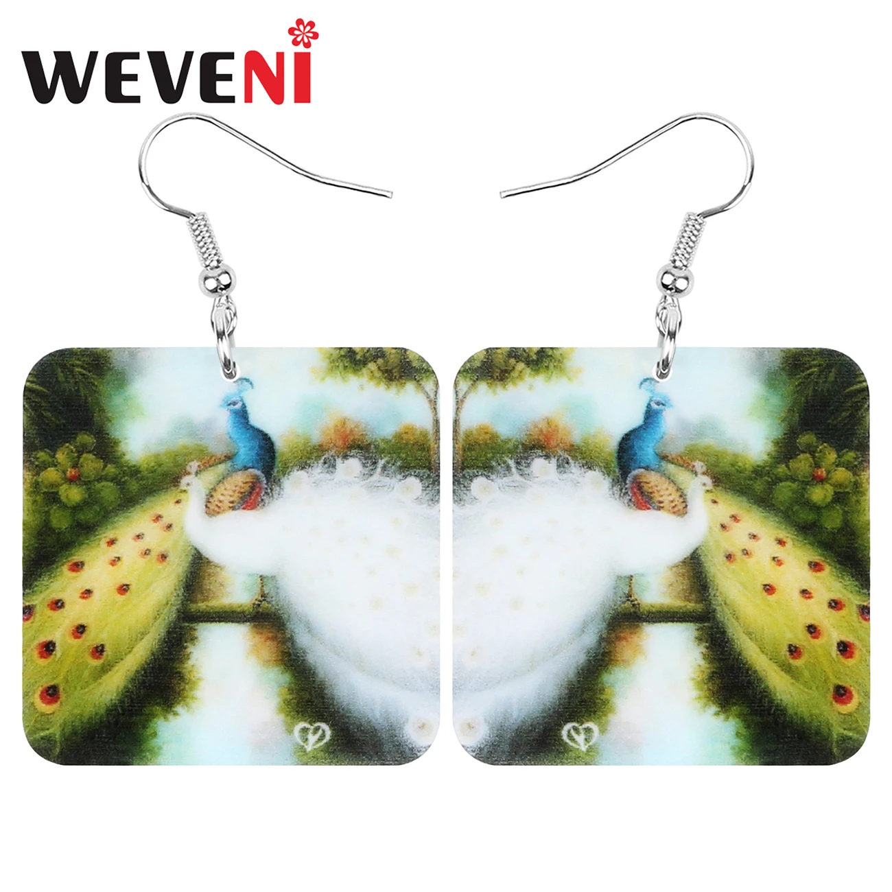WEVENI Acrylic Square Peacock Peafowl Earrings Printing Big Wild Bird Animal Dangle Drop Jewelry For Women Girls Kid Trendy Gift | Украшения
